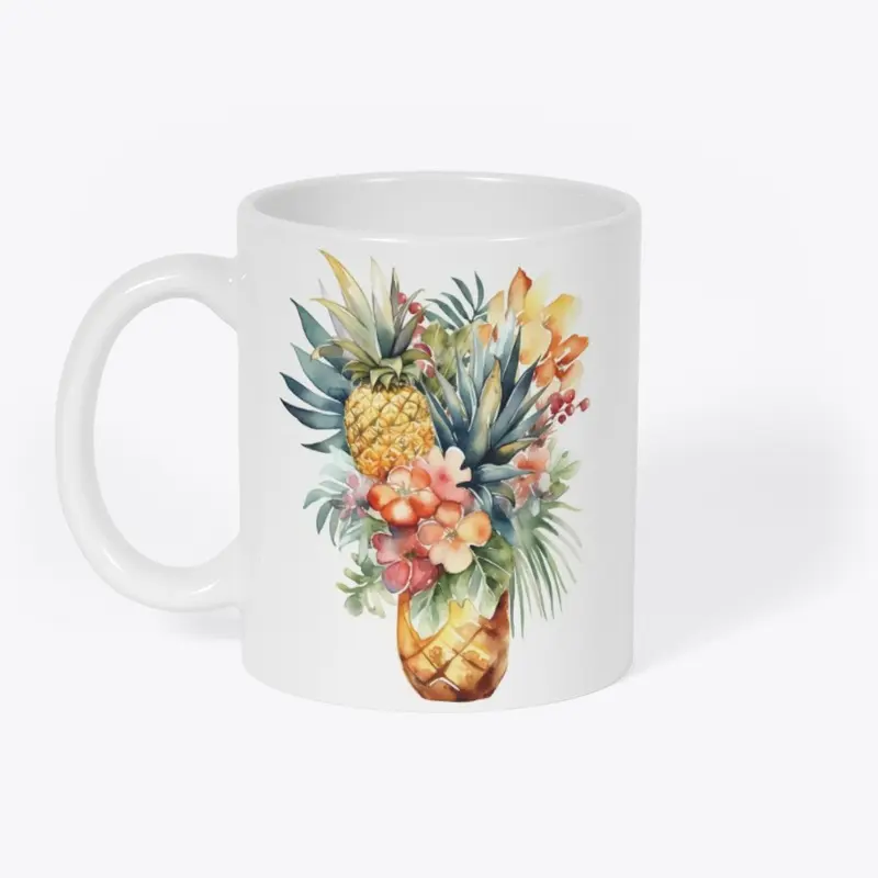 Pineapple with tropical flowers